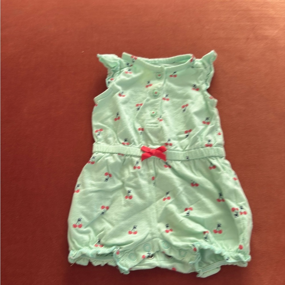 Simple Joys Mint Romper with Cherry Design